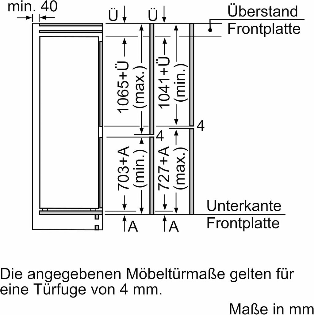 Siemens KI86NADD0 Einbau-Kühl-Gefrier-Kombination iQ500, einbaufähige Kühlkombination mit Gefrierbereich unten, 177,2x55,8 cm, 184L Kühlen, 76L Gefrieren, noFrost, hyperFresh, autoAirflow
