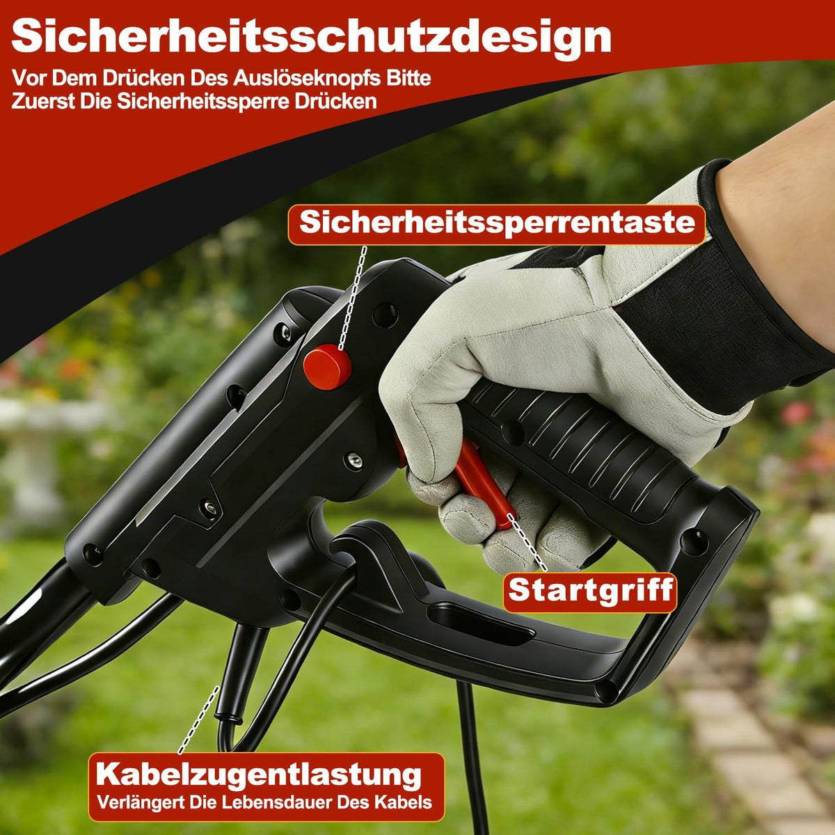 1500W Elektro Motorhacke Gartenfräse, Bodenfräse 400 mm Arbeitsbreite,220 mm Arbeitstiefe elektrische Bodenhacke Motorhacke,24 Messer zum Boden auflockern,Für Garten, Rasen und Beet