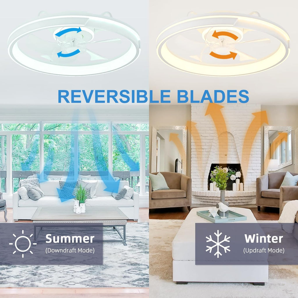 LED Deckenventilator mit Beleuchtung und Fernbedienung, Leise, 64W APP Dimmbare Deckenleuchte mit Ventilator, Umkehrbare 6-Speed Lampe mit Ventilator, 5 Lüfterflügel, Timer, (Weiß)