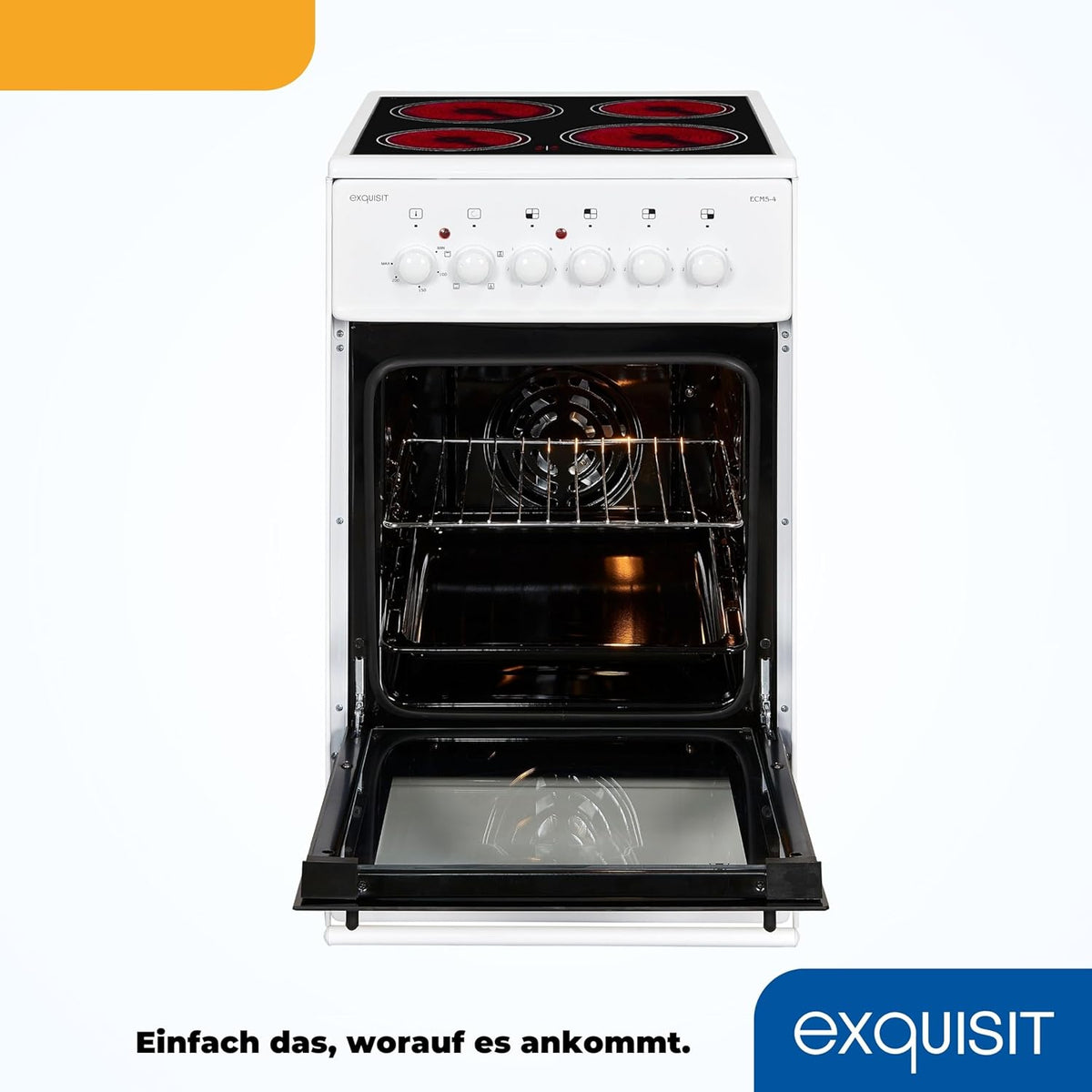Exquisit Standherd, Standherd 50 cm Breite, Massekochfeld, einfach zu bedienen, 48 l Garraum, Elektro-Standherd 50 cm, EH9-3-090 weiss