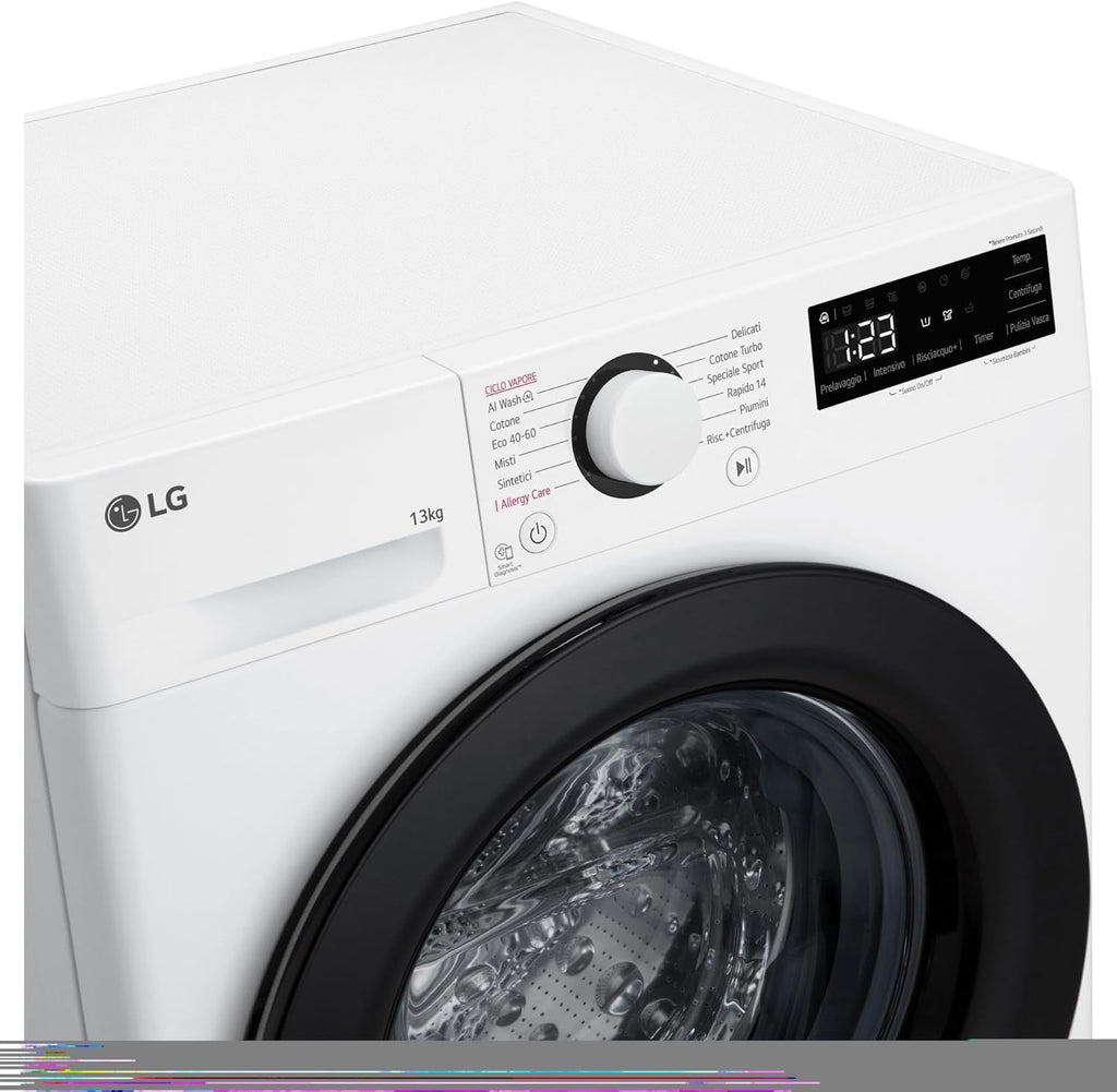 LG AI DD F4R3013NSWB Waschmaschine mit Frontlader, 13 kg, Serie R3, Klasse A-20%, 1400 Umdrehungen, AIWash, Dampfwäsche, Motor Direct Drive, Blasenkorb, Smart Diagnosis, freistehend, Weiß