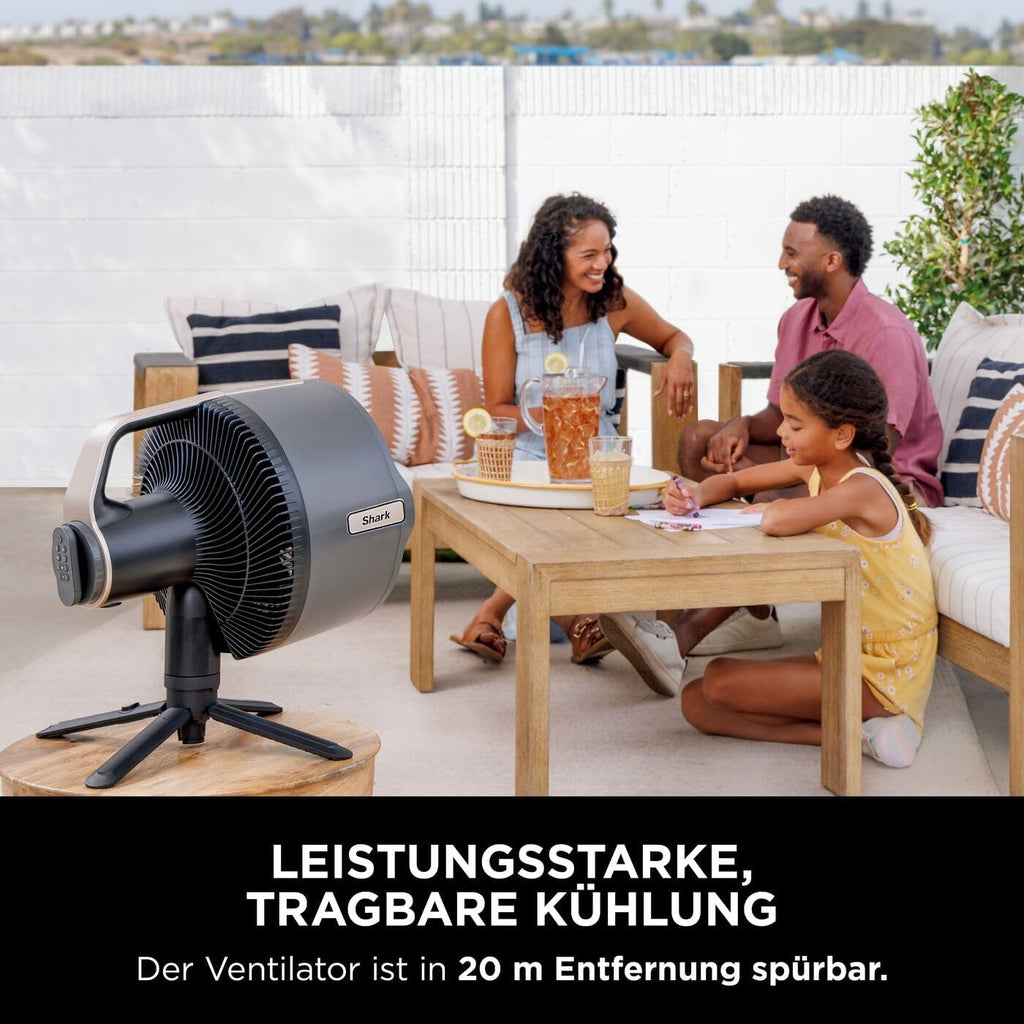 Shark FlexBreeze Pro Mist Akku-Ventilator für innen und außen mit Sprühsystem, tragbarer Sprühtank, 20 m, Stand- & Tischventilator, 5 Geschwindigkeitsstufen, leise, Fernbedienung, Anthrazit FA300EU
