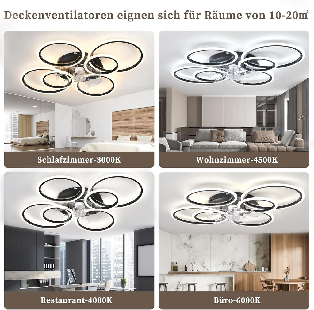 Deckenventilator Mit Beleuchtung Und Fernbedienung,85W,6800LM Lampe Mit Ventilator,100cm Led Dimmbar Deckenleuchte Mit Ventilator,6-Gang Ceiling Fan with Light Für Schlafzimmer Wohnzimmer,Schwarz