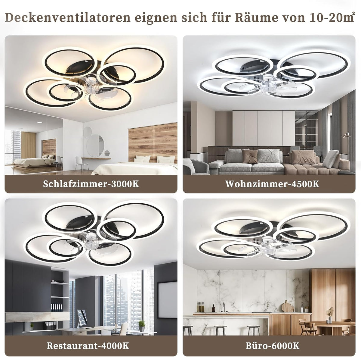 Deckenventilator Mit Beleuchtung Und Fernbedienung,85W,6800LM Lampe Mit Ventilator,100cm Led Dimmbar Deckenleuchte Mit Ventilator,6-Gang Ceiling Fan with Light Für Schlafzimmer Wohnzimmer,Schwarz