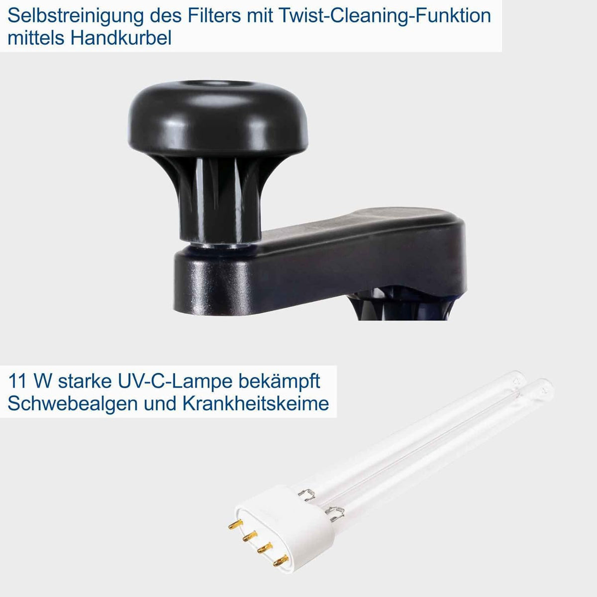 Scheppach Teichdruckfilter Komplettset PFS8000 | für Teiche bis 8000 L | Fördermenge 4000 L/h | 11 W UV-C Klärer mit Spin Clean | Schmutzanzeige | 9,5L Tank | Teichfilter Druckteichfilter Teichpumpe