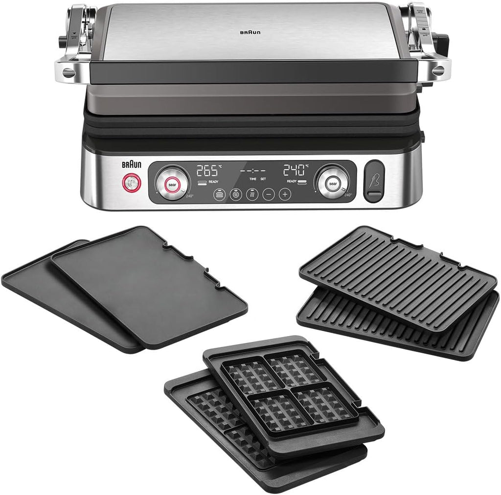 Braun MultiGrill 9 Pro CG 9167, Kontaktgrill mit Grill-, Flach-, Waffelplatten und Temperaturfühler, Grillpositionen: Kontakt, BBQ, Ofen, Spülmaschinenfeste Platten, Boost-Funktion bis 265°
