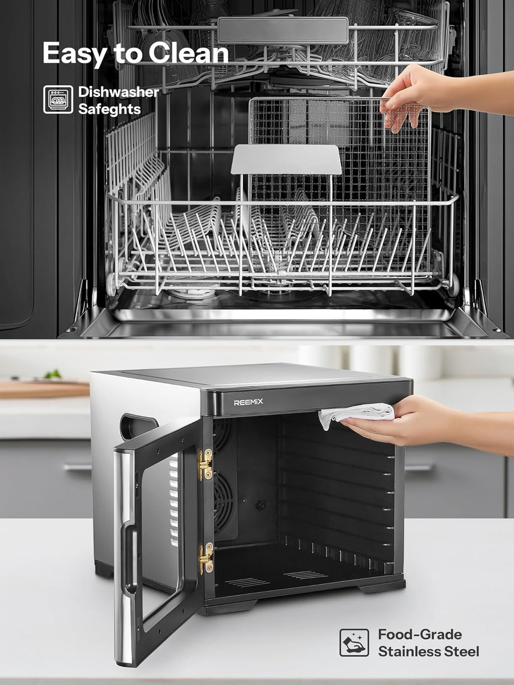 Dörrautomat Edelstahl mit digitaler Steuerung 1000W, Food Dehydrator mit 9 Edelstahl-Ablagegitter, Große Fläche 0,8 m², Temperatur: 35-75 C°, Timer: 30 min.-48h, LCD-Touch-Display