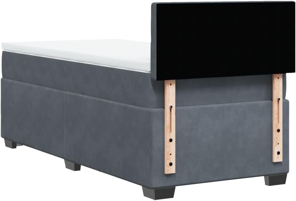 vidaXL Boxspringbett, Polsterbett Bett mit Matratze, Bettgestell mit Kopfteil Lattenrost, Einzelbett für Schlafzimmer, Dunkelgrau 80x200cm Samt