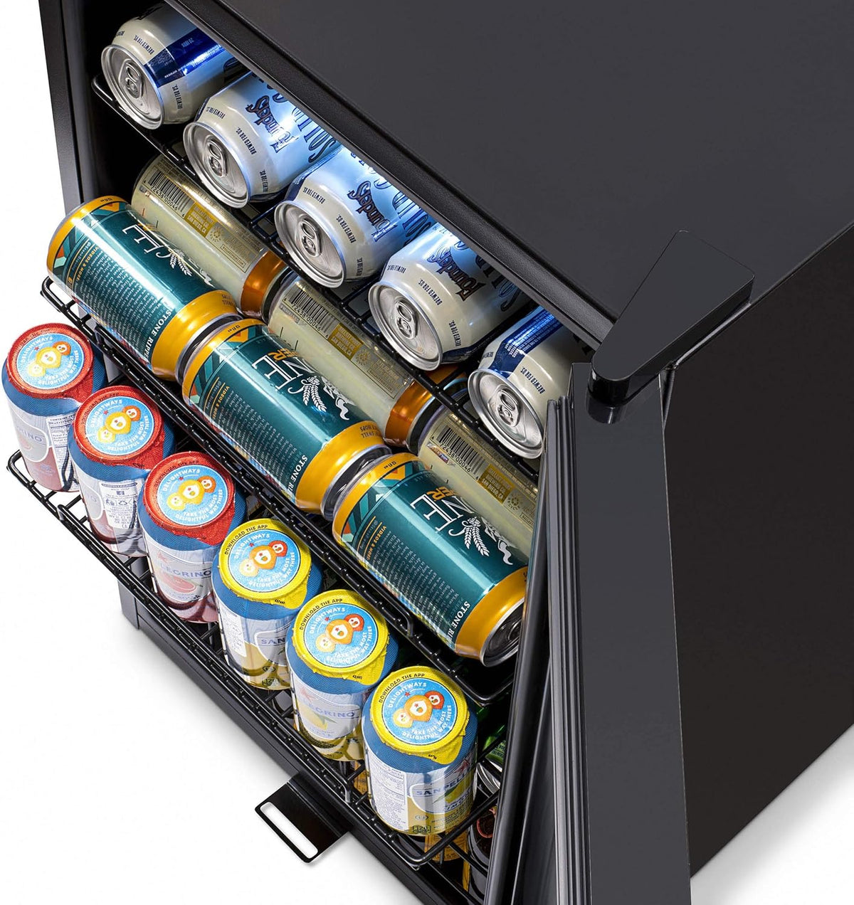 Getränkekühlschrank | Freistehender Kühlschrank für 126 Dosen mit Glastür mit Scharnier rechts | Mini-Getränkekühlschrank, perfekt für Bier, Wein, Limonade und kühlere Getränke