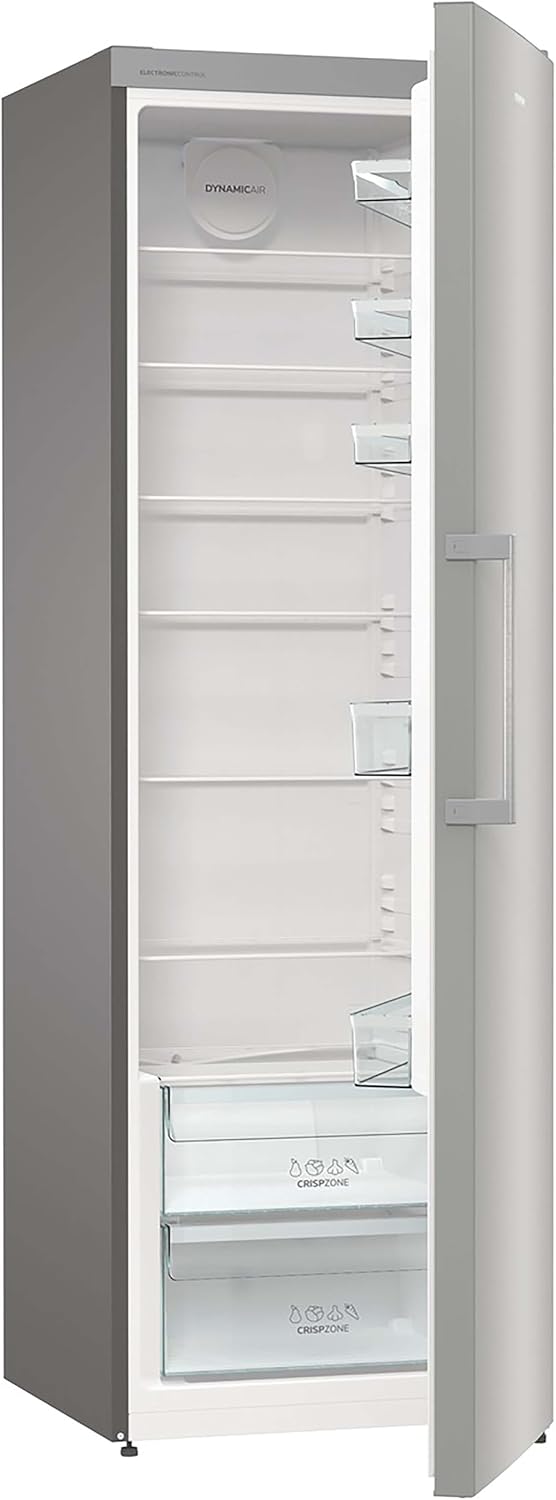 Gorenje R 619 EES5 Kühlschrank / 185cm / Umluft-Kühlsystem/Schnellkühlfunktion/Kühlteil 398 Liter/Inox Look, Silber