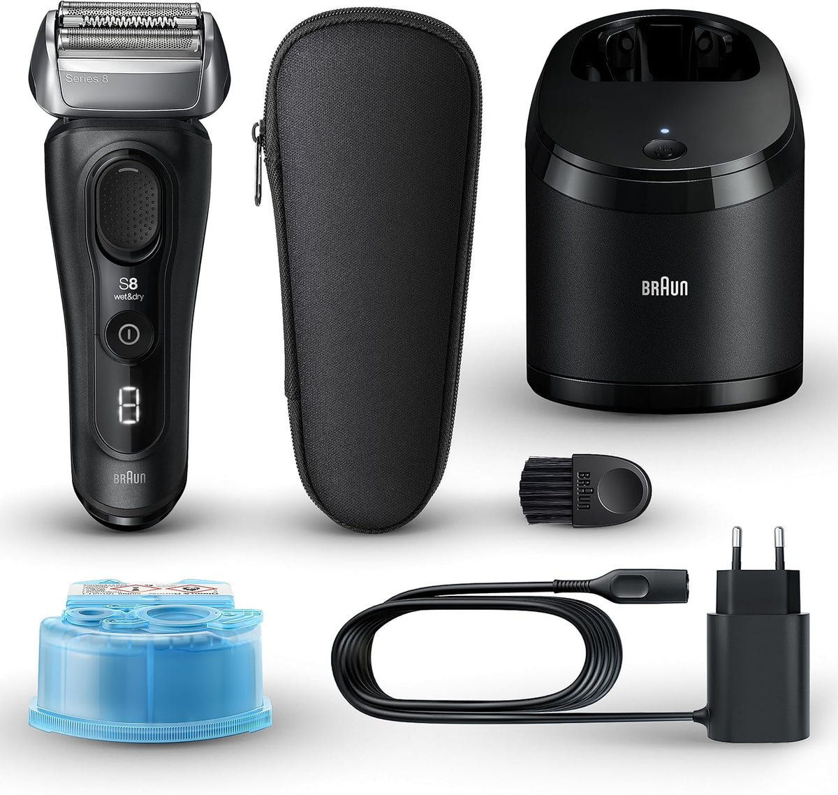 Braun Series 8 Rasierer Herren Elektrisch mit 4+1 Scherkopf, Elektrorasierer, Präzisions-Langhaarschneider, Reinigungsstation, 60 Min Laufzeit, Wet & Dry, Made in Germany, 8560cc, schwarz