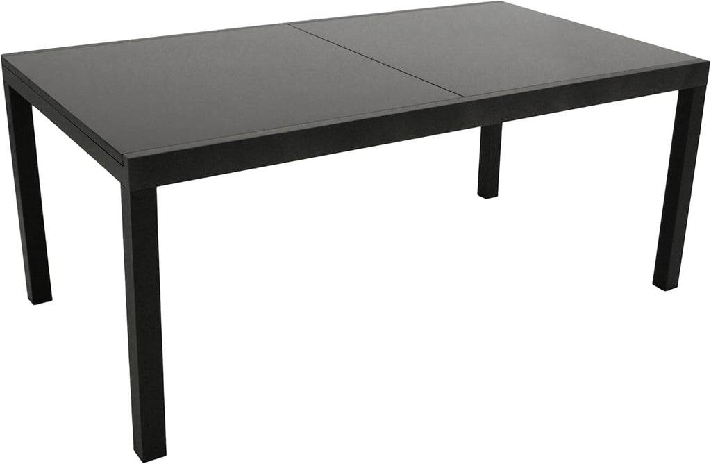 DEGAMO Gartentisch Ausziehtisch ELBA XXL, 200/300x110cm, Aluminium anthrazit + Glas schwarz, Outdoor