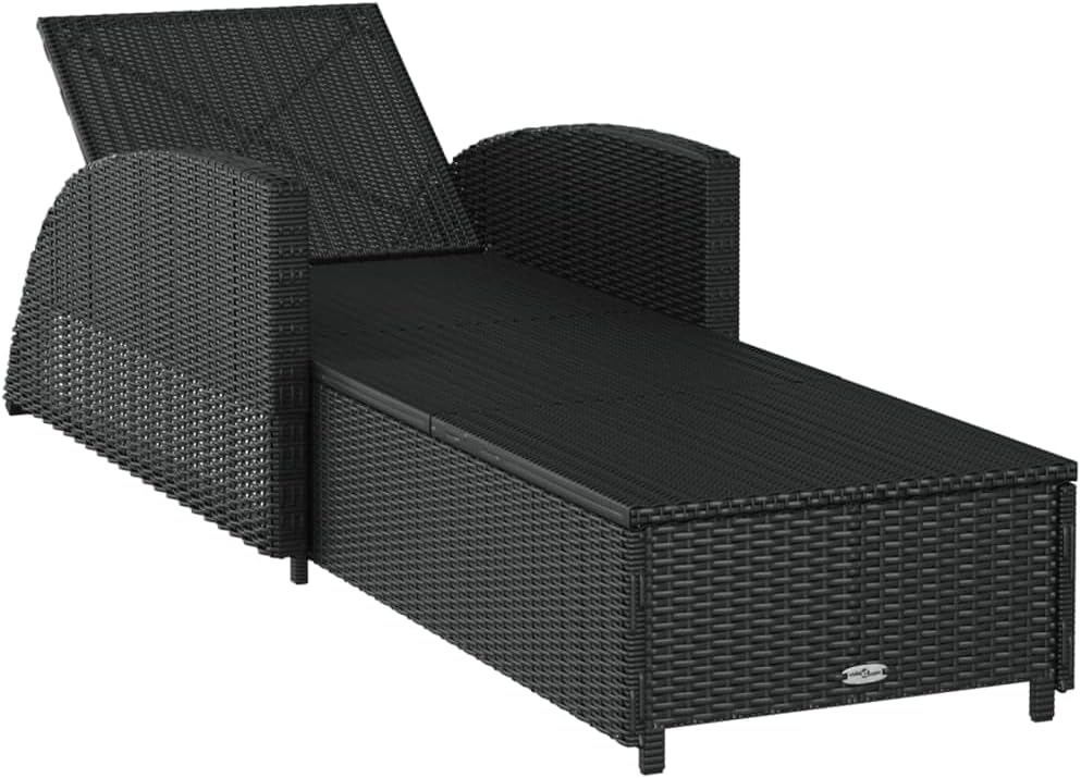 vidaXL Sonnenliege mit Cremeweißer Auflage Gartenliege Liege Rattanmöbel Gartenmöbel Relaxliege Saunaliege Liege Liegestuhl Poly Rattan Schwarz