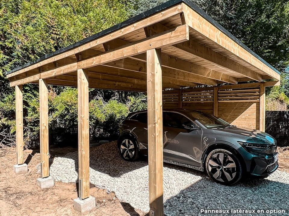 Holz-Carport CASTELLANE 558X555 Integrierte Bodenplatte - Holzdach + Bitumenpappe - Carport - Autoklav - 2 Autos