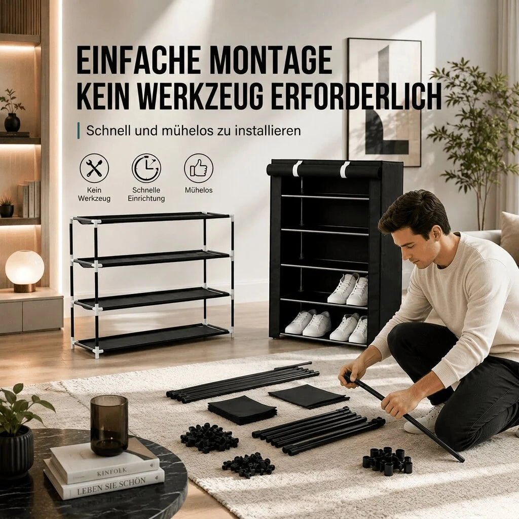 Freistehender Schuhschrank mit Stoffbezug | Schuhvitrine