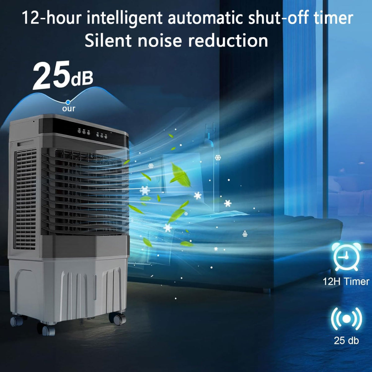 Klimaanlage Mobile Klimagerät mit Wasserkühlung Leise Luftkühler Air Conditioner mit 120°Oszillierend 1-12Timer leiser Betrieb 45L Wassertank Verdunstungskühler für Zimmer Wohnungen