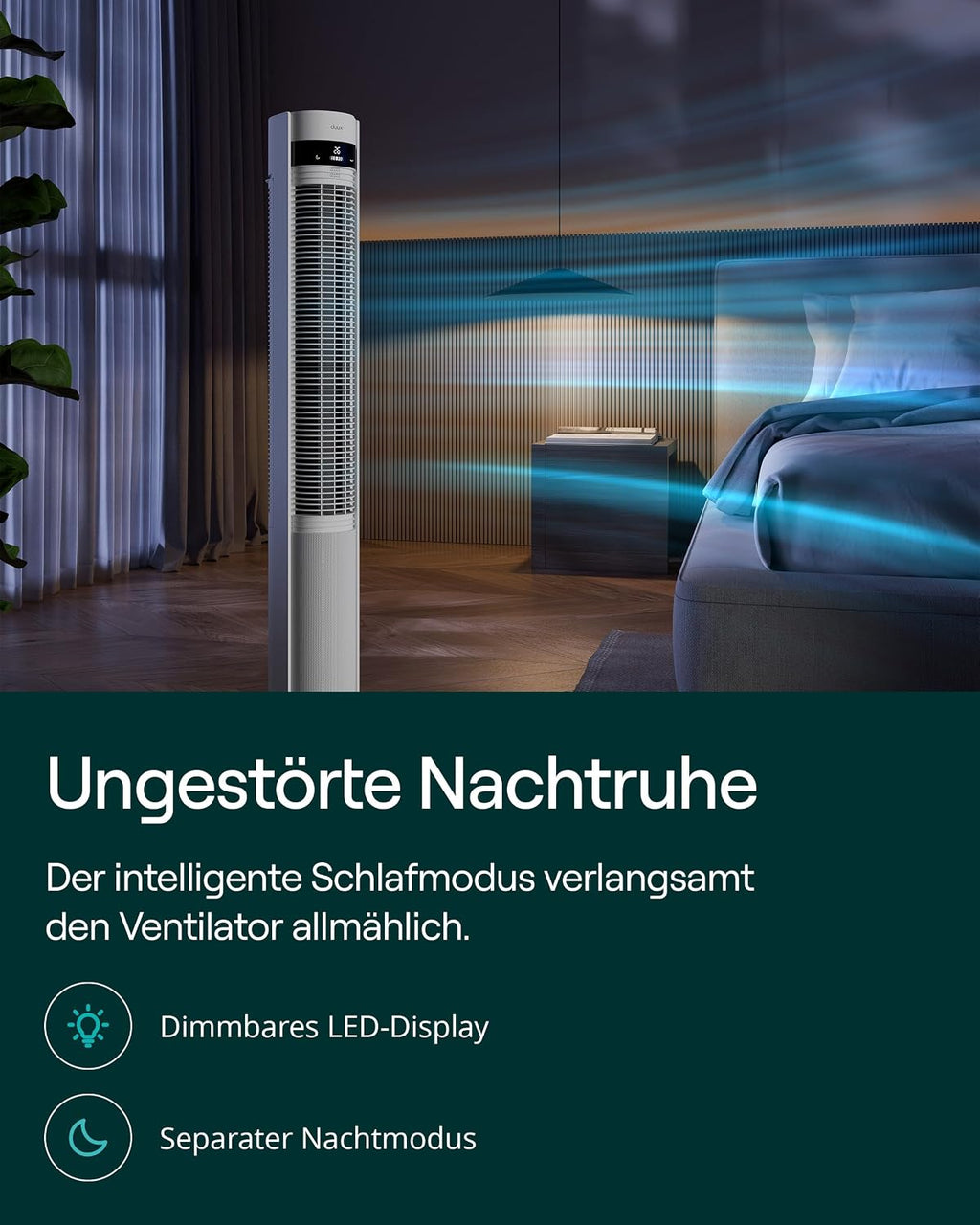 Duux Elevate Turmventilator – 12 Geschwindigkeitsstufen, 80° Oszillation, nur 25 dB, Ionisator, Timer (1–12 Stunden), Schlafmodus, Touchscreen & Fernbedienung – leise & intelligenter Ventilator für