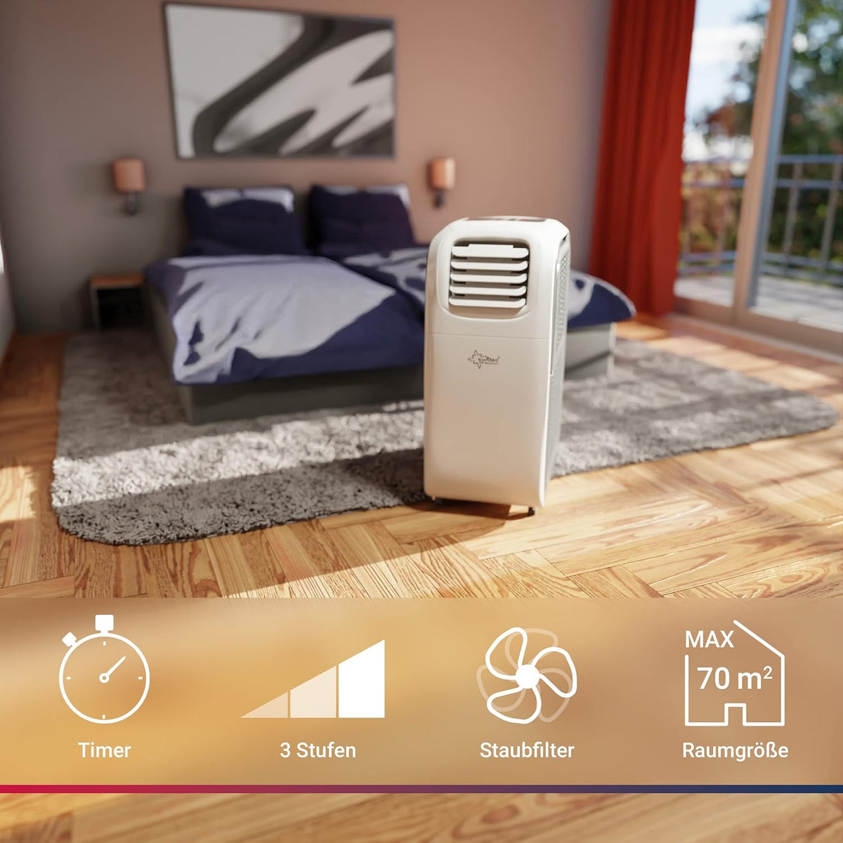 SUNTEC Mobiles Klimagerät Transform 14.000 Eco R290 APP – Klimaanlage mobil und leise mit Smart App Steuerung – Entfeuchter für Räume bis 70 qm – Mobile Kühlung & Heizung für zuhause – 14.000 BTU