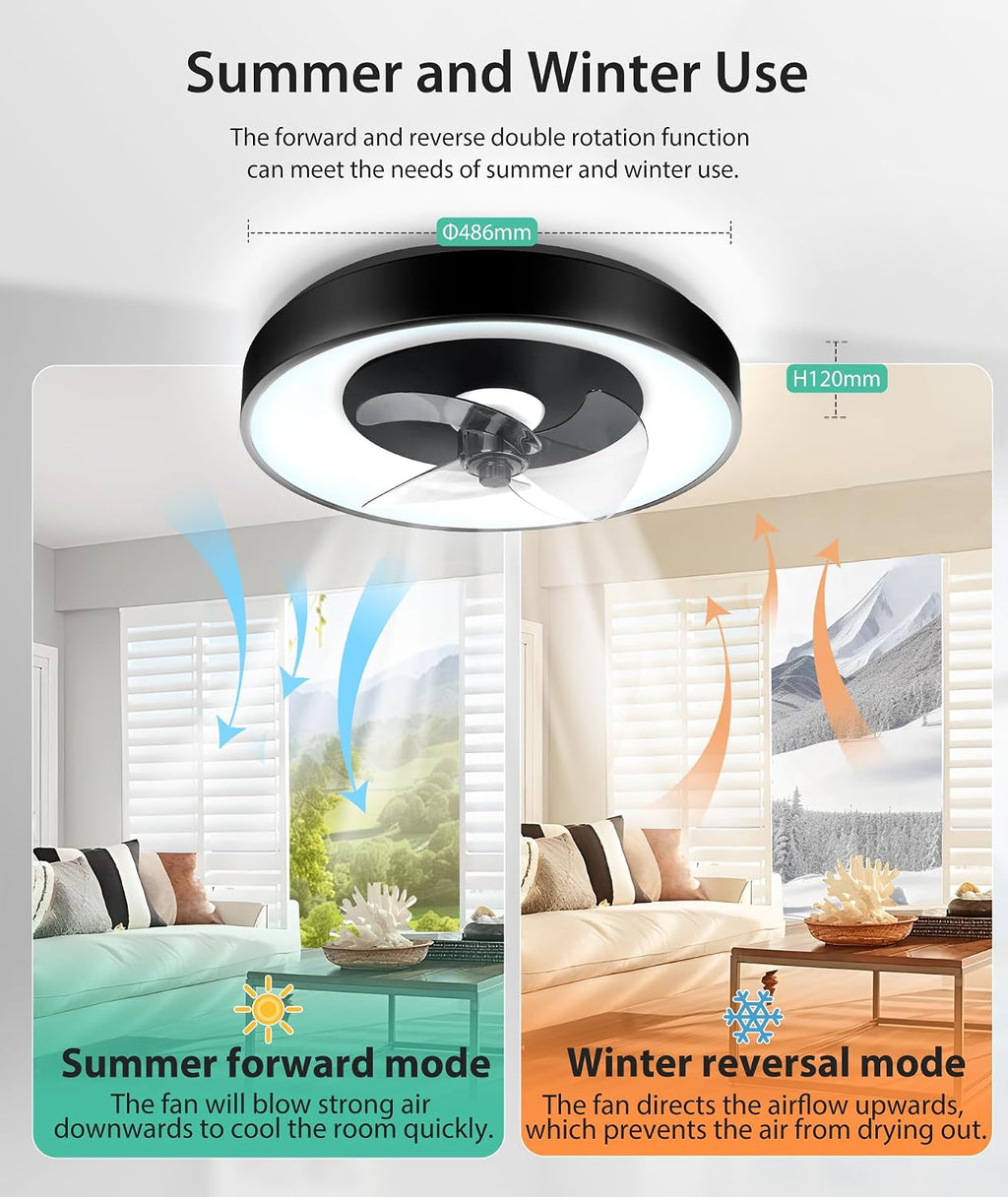 Aigostar Deckenventilator mit Beleuchtung Alexa, LED 40W, 4400LM, 2700K-6500K Dimmbar, 6 Geschwindigkeiten,φ50CM - Smart Deckenventilator mit Fernbedienung und Gateway, für Schlafzimmer, 2er-set