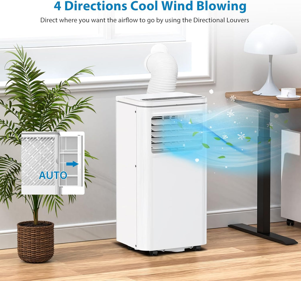 Tragbare Klimaanlage, 8000 BTUs 3-IN-1 Leise AC Einheit mit Fernbedienung, Tragbare Klimaanlage Eingebauter Luftentfeuchter, Ventilator, Auto, Schlafmodi, Abluftschlauch & Fenster-Kit, Weiß