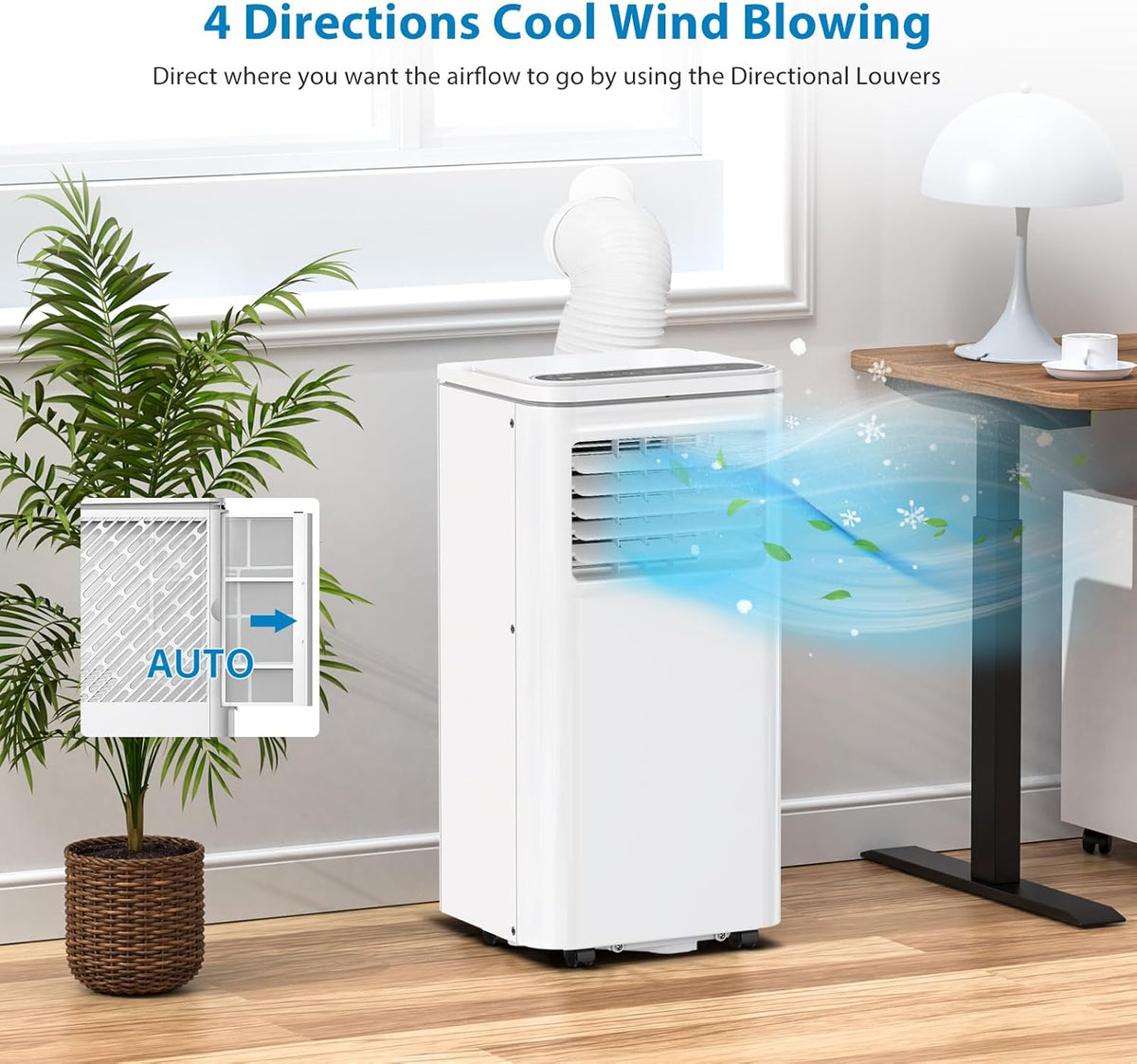 Tragbare Klimaanlage, 8000 BTUs 3-IN-1 Leise AC Einheit mit Fernbedienung, Tragbare Klimaanlage Eingebauter Luftentfeuchter, Ventilator, Auto, Schlafmodi, Abluftschlauch & Fenster-Kit, Weiß