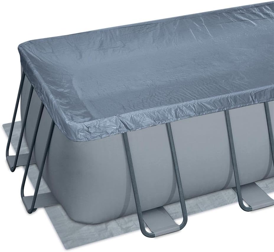 Summer Waves Frame Pool Komplettset | Rechteckig 549x274x132 cm Grau | Aufstellpool Set | Gartenpool & Schwimmbecken inkl. Sandfilterpumpe, Bodenvlies, Abdeckplane & Einstiegsleiter