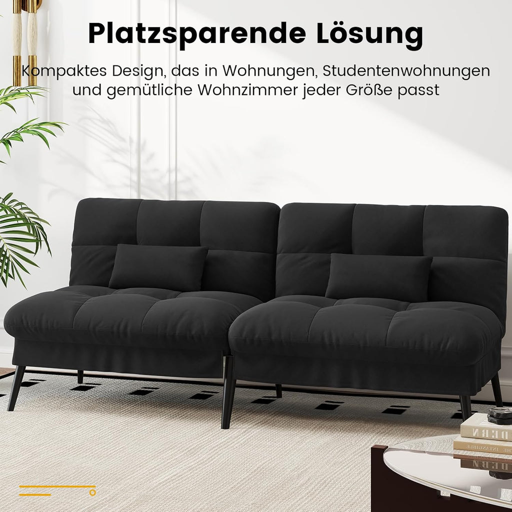 LUCKRACER Sofa 3 Sitzer Sofa Schlafsofa mit Schlaffunktion, überzug Futon Klappsofa, Bettcouch, ecksofa, Couch, 5 Verstellbare Winkel, Ideal für Wohnungen Wohnzimmer aus Stoff Schwarz