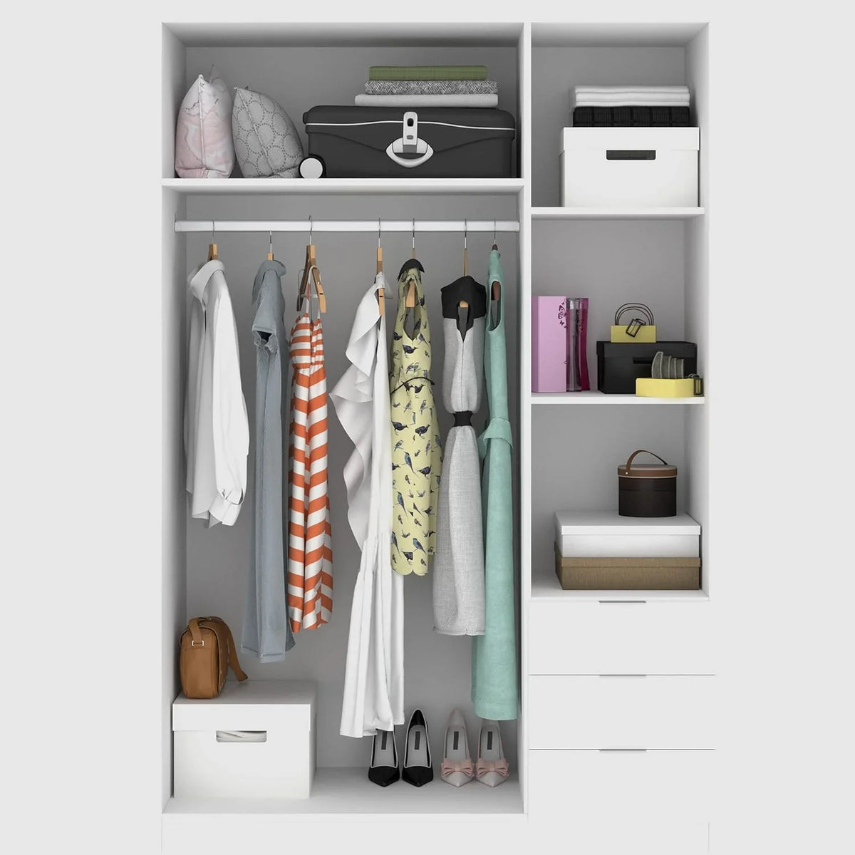 DEKIT GRUPO RIMOBEL Armario Ropero 3 Puertas Y 3 Cajones - Blanco - 121X184X52 Cm