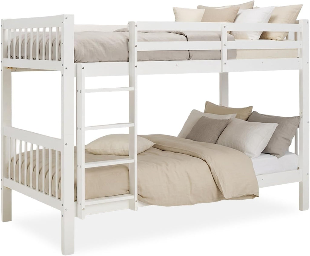 Homestyle4u, Etagenbett 2 Kinder 90x200 mit Treppe Weiß Holz Kiefer Hochbett 90x200 teilbar zu 2 Kinderbetten Doppelstockbett