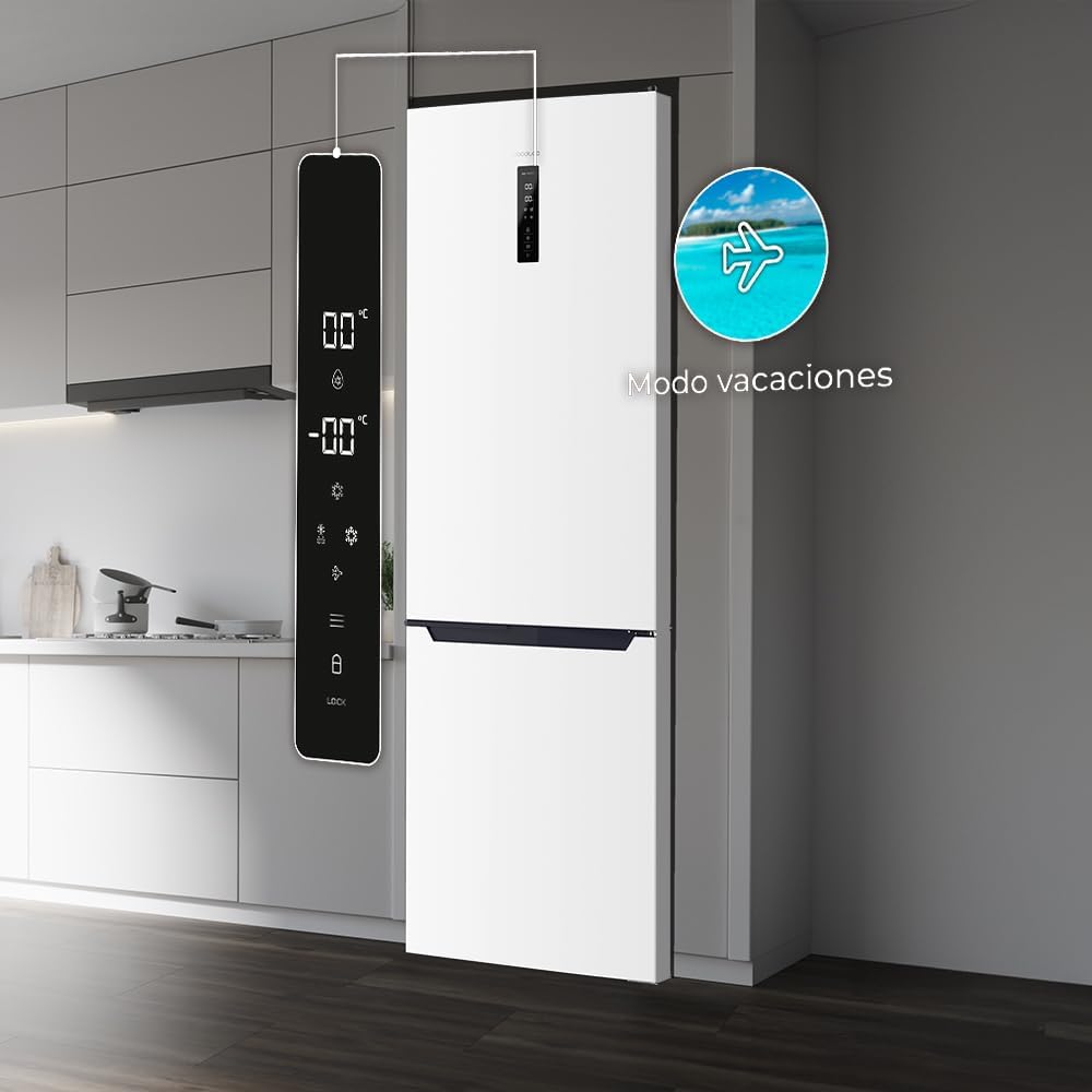 Cecotec Kombi-Kühlschrank Bolero CoolMarket Combi 322T White D. Total No Frost, Inverter Plus Kompressor, Kühlschrank Weiß 185x60 cm, 322 l, Energieklasse D, Multi Air Flow, Schnellgefrier-Modus.