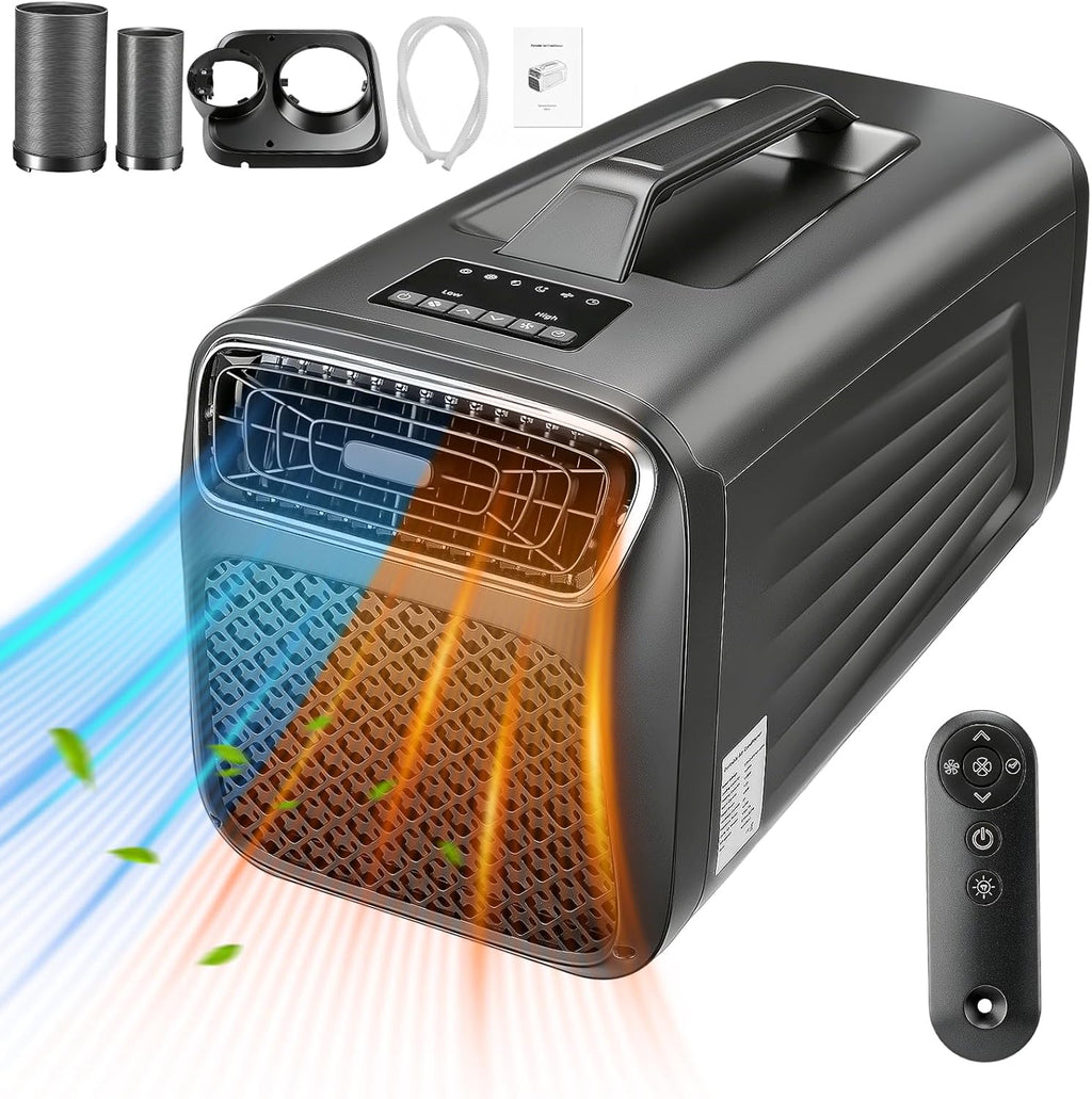 5200 BTU Mobile Klimaanlage mit Abluftschlauch, 10 sqm, 5 in 1 Klimagerät mit Kühlung Entfeuchter Ventilator Heizfunktion, Leise Klimaanlage, Tragbare Camping Klimaanlage für Zelt Wohnmobil Van