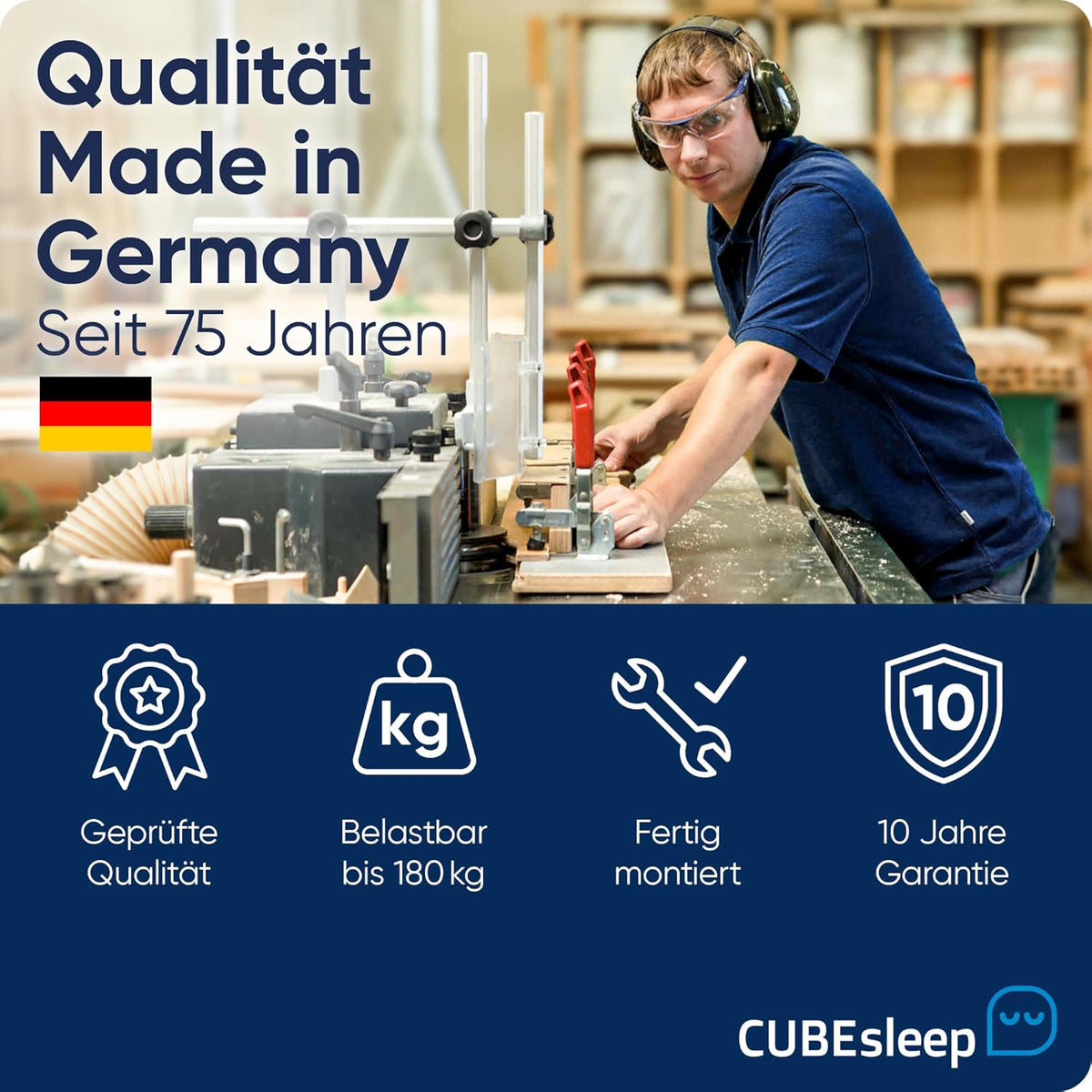 CubeSleep 7-Zonen Tellerfeder-Lattenrost Cloud 140x200 cm | Kopf- und Fußteil elektrisch verstellbar | Made In Germany | GS Zertifiziert – geprüfte Sicherheit | fertig montiert