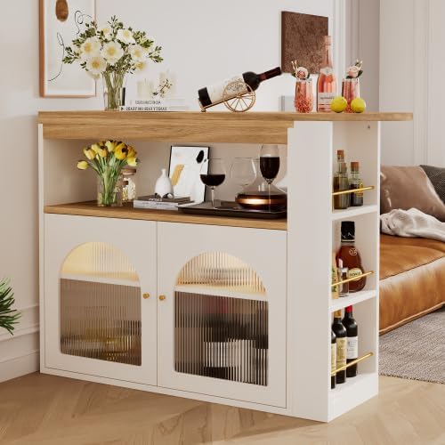 SogesHome Bartisch Esstisch Buffets Modern Ausziehbar Drehbar Bartisch Tisch Stehtisch Bistrotisch mit Stauraum und 1m langem LED Lichtstreifen für Esszimmer