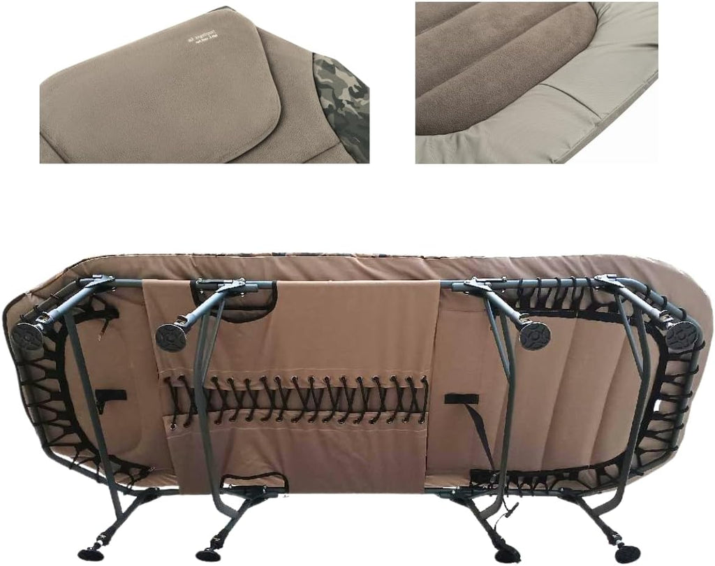 MK-Angelsport Anglerliege XL bis 150kg Fort Knox Karpfenliege X-Pro Camo Angelliege Bedchair Gartenliege Liege 8-Bein Gästebett Camping Olivgrün