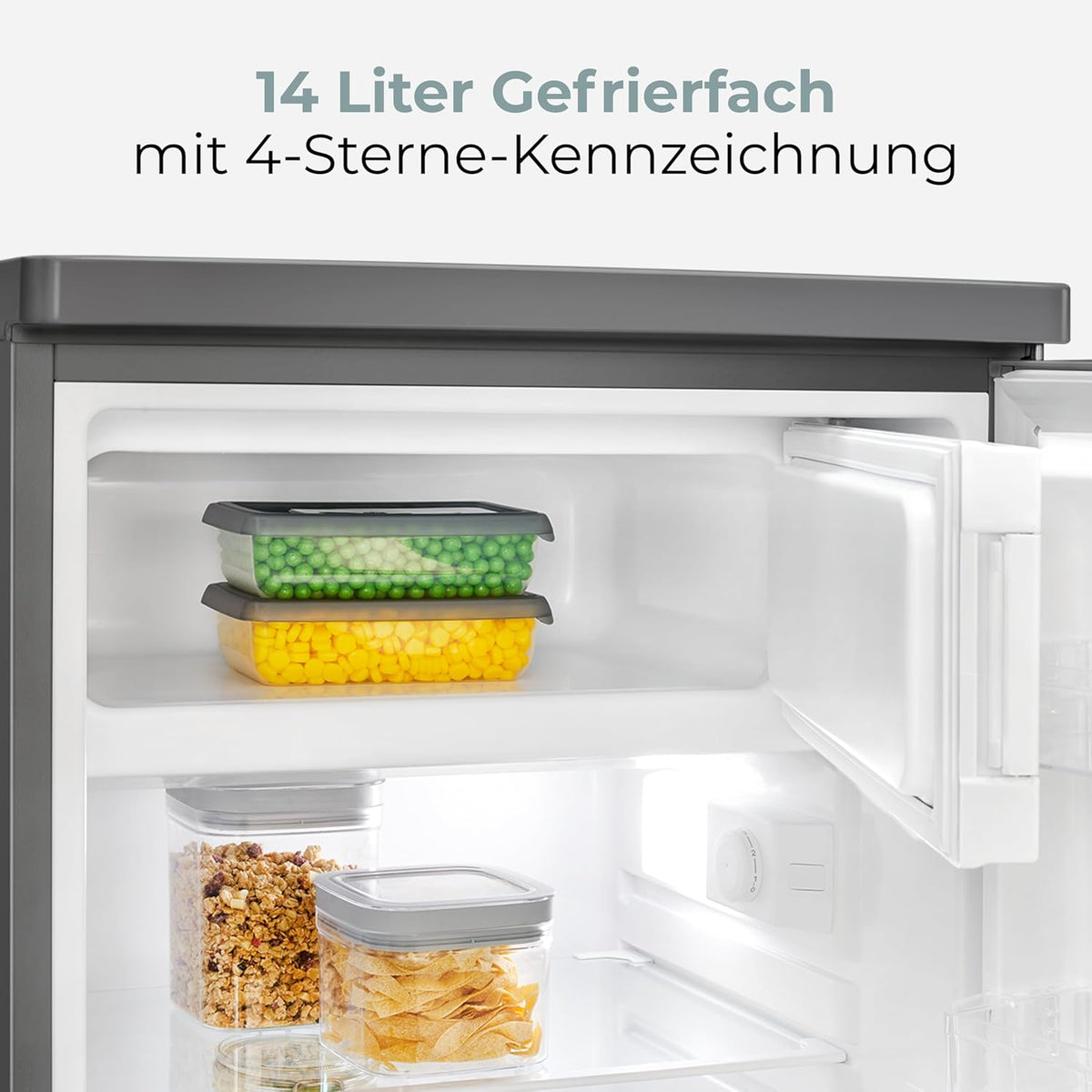 Clatronic® Kühlschrank mit Gefrierfach | Energieklasse C | 85cm | Kühl schrank klein | leise 37dB | Türanschlag wechselbar | 0°C - 8°C | 109L Fridge | kleiner Kühl-schrank KS 101 inox