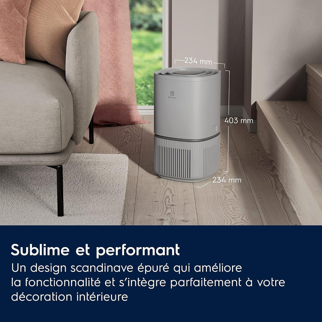 Electrolux Luftreiniger, EPO30311UG, Filterwechselalarm, mehrschichtige Filtration, Kapazität von 400 m³/h, AirSurround-System, 360-Grad-Luftzirkulation, 730 x 330 x 330D, WLAN, Grau