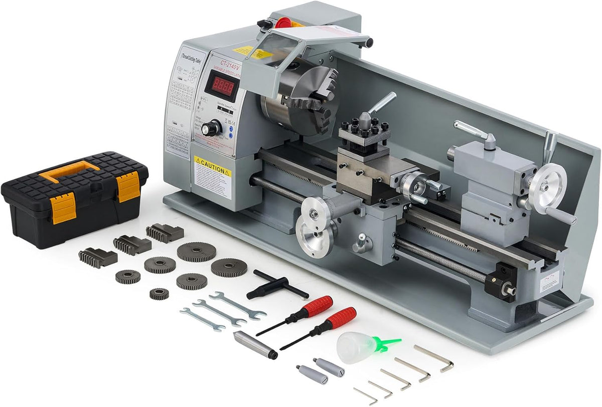 CREWORKS Metalldrehmaschine 750W Drehmaschine 8x16 Zoll Tischdrehmaschine 210x400MM Drehbank Metall 2500 RPM Mini-Metalldrehmaschine für Metallbearbeitung Metal Lathe (8 x 16 Zoll)