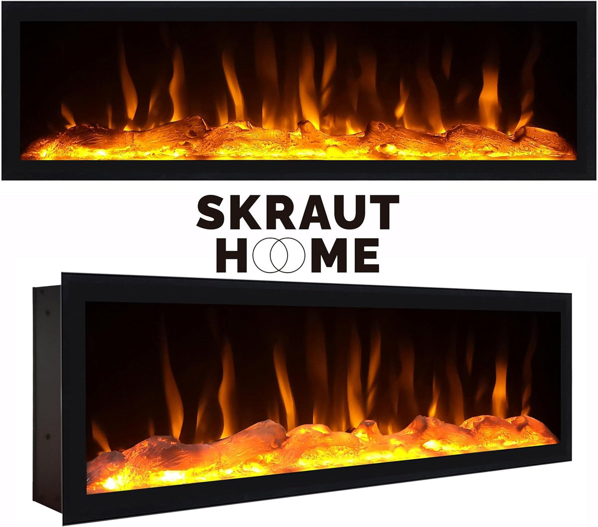 Skraut Home | TV-Schrank, Lowboard | für Wohnzimmer und Esszimmer | 210 | Für TV-Geräte bis zu 80" | Elektrokamin XXL | Industriedesign | Moderner Stil | Eiche Schwarz