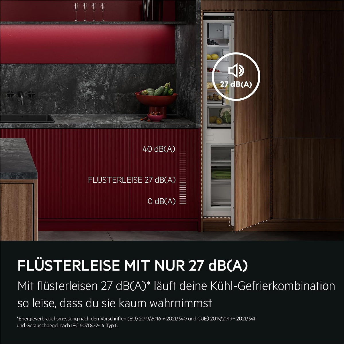 AEG Einbau‑Kühl‑Gefrierkombination 178cm, flüsterleise 27 dB, Serie 7000 NoFrost KI CoolAssist- automatische Frische ohne Abtauen, EEK A, Kühlen 182 L, Gefrieren 63 L, Zone 0°, Festtür, TC7CS181AF