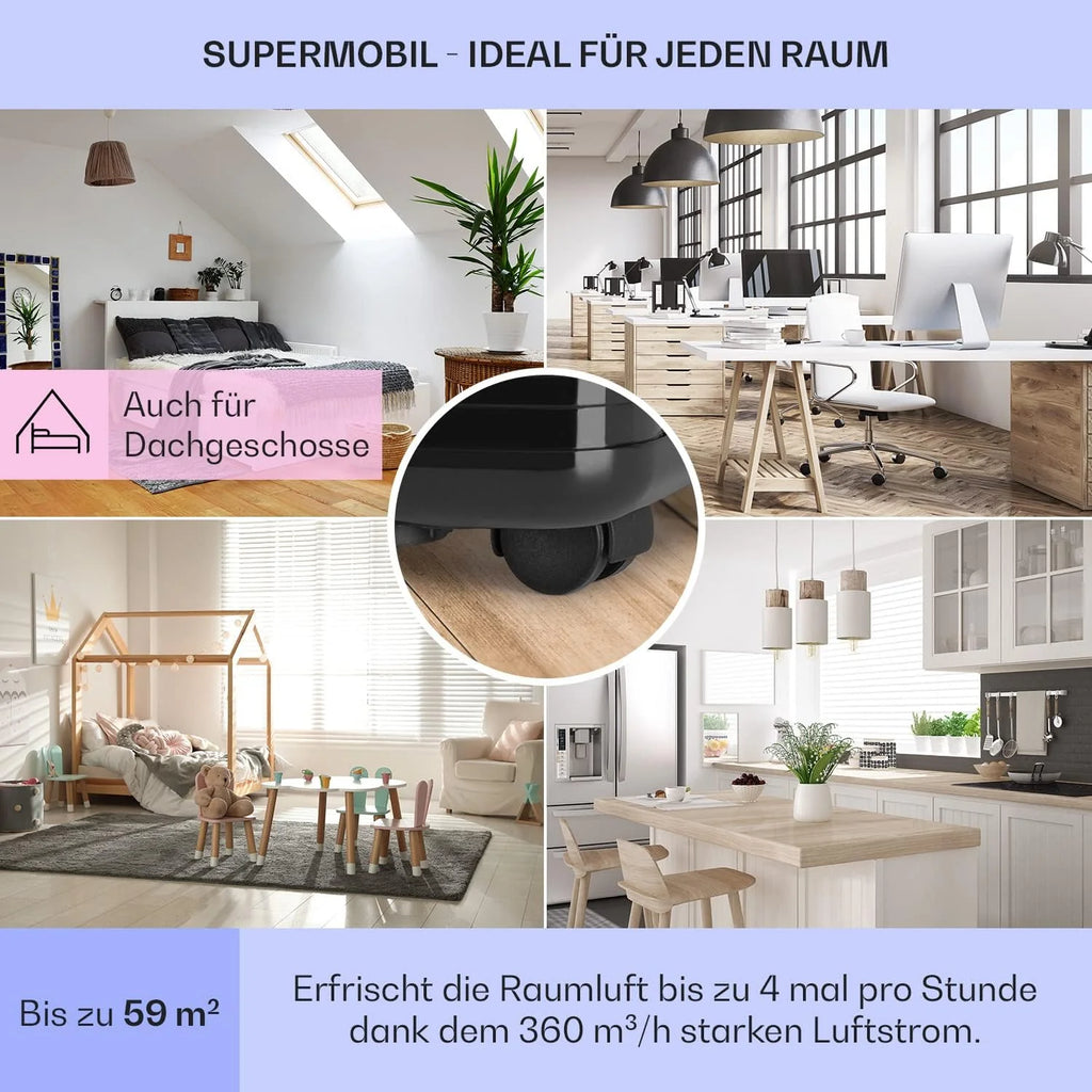Klarstein Mobile Klimaanlage mit Abluftschlauch, 4-in-1 Klimagerät mit Ventilator, Luftentfeuchter & Nachtmodus, Kleine & Portable Klimaanlage für Wohnung & Büro, Niedriger Verbrauch, 9000 BTU