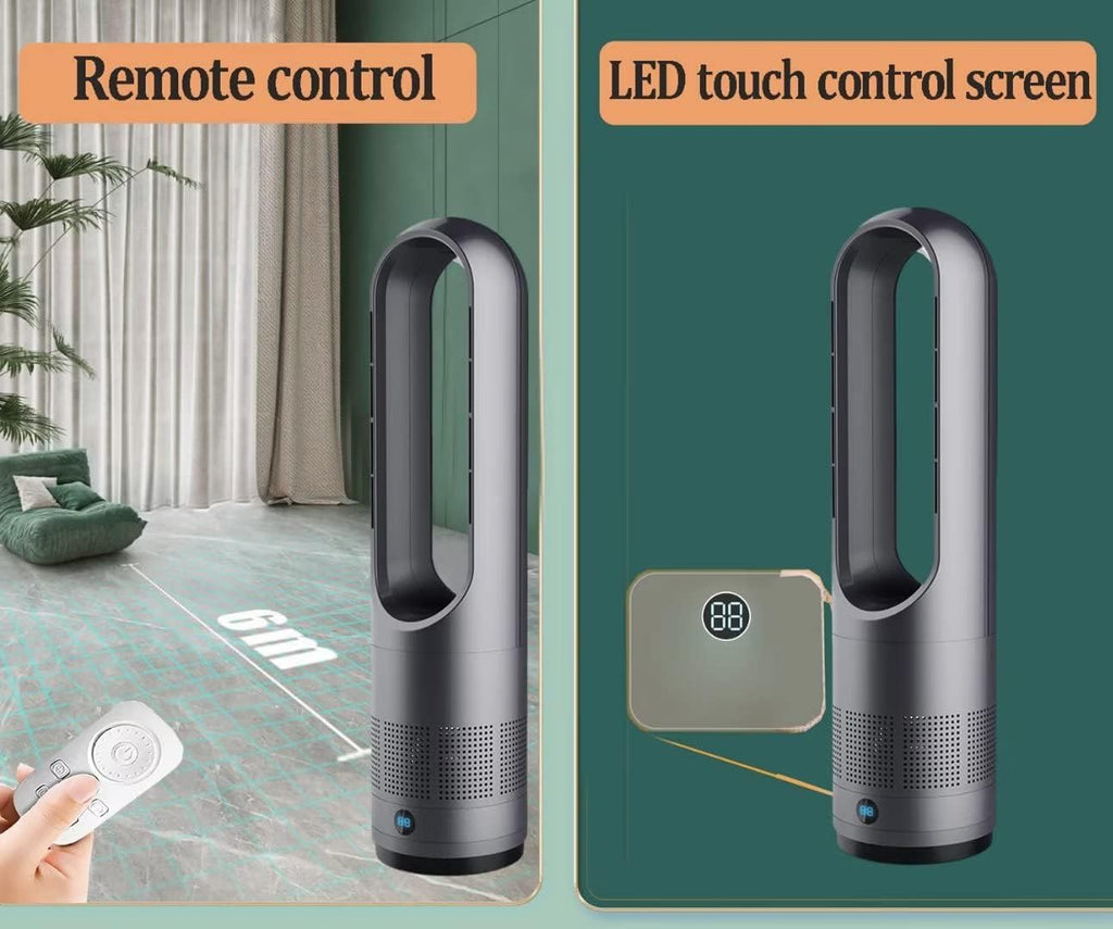 Moderner Turmventilator ohne Flügel, 40 W, natürliche Windkühlung, 80 ° Oszillation mit Fernbedienung, 8 Geschwindigkeitsstufen, 8 Stunden Timer, LED-Anzeige, leise