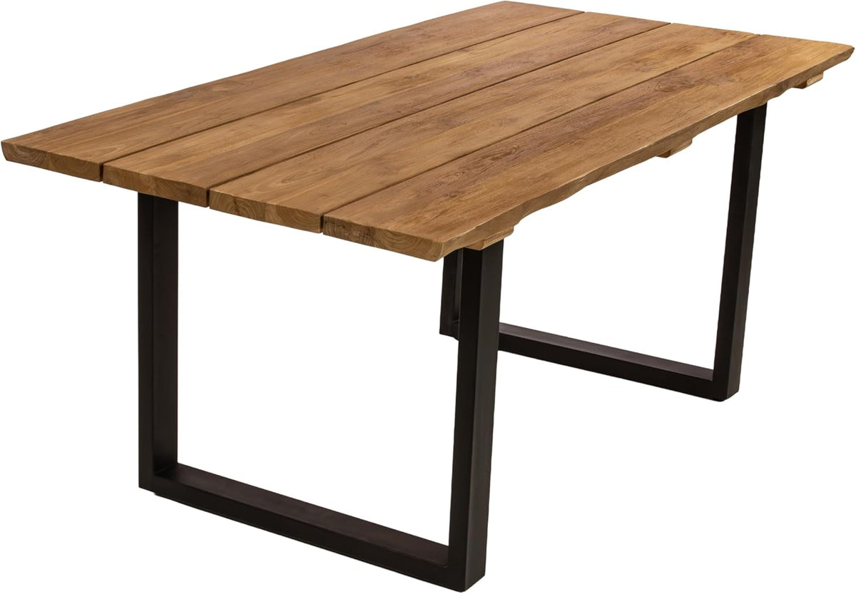 SAM Gartentisch Bogota | 180 x 90 cm | Teakholz massiv | echte Baumkante | U-Gestell Metall Schwarz | Outdoor-Esstisch & Unikat für Garten & Terrasse