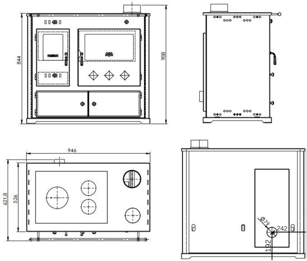Kaminofen mit Backfach und Herdplatte Practik Lux Holzofen 9,5 kW Kamin Ofen Dauerbrandofen Werkstattofen Schwedenofen Hüttenofen Heizofen