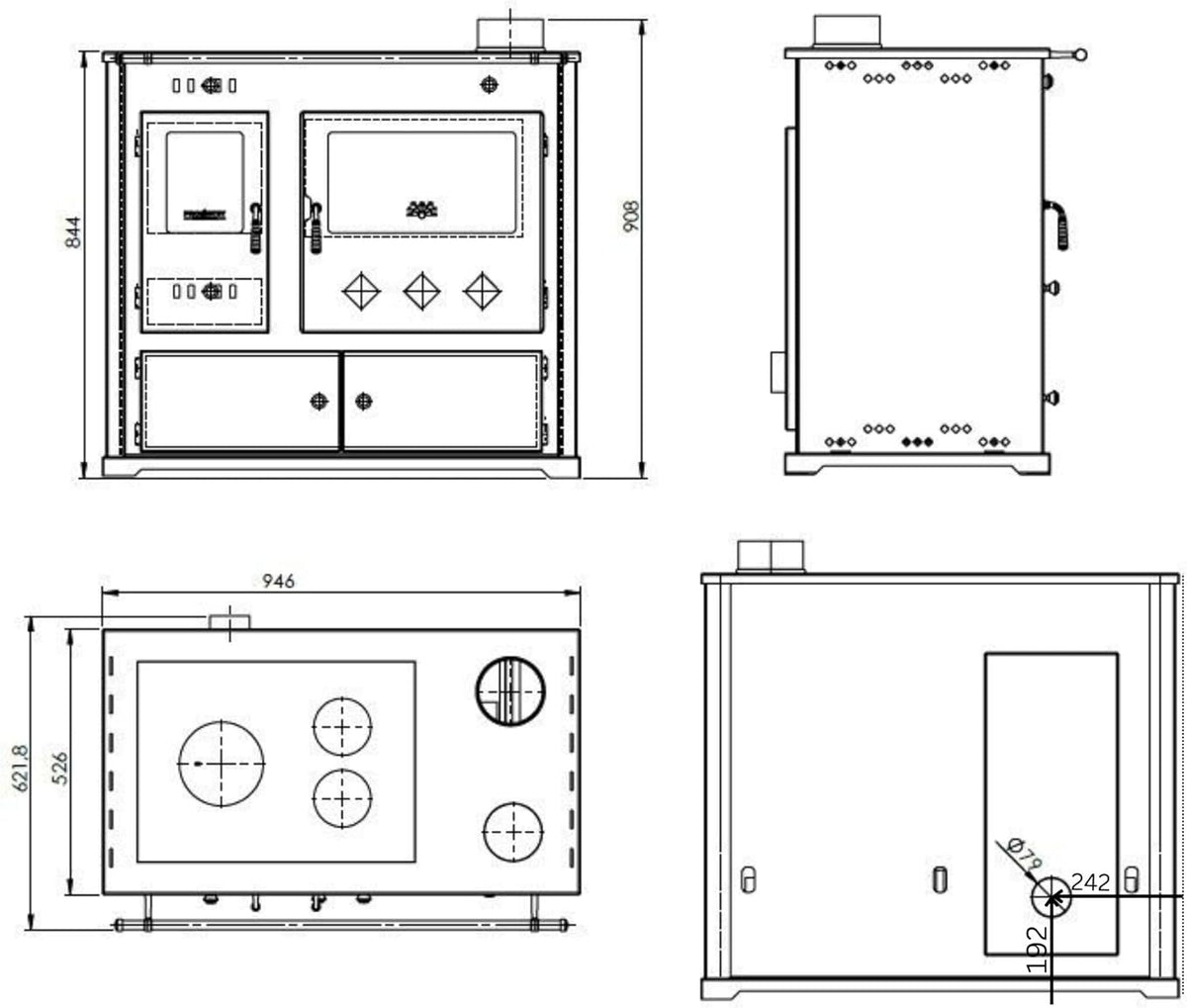 Kaminofen mit Backfach und Herdplatte Practik Lux Holzofen 9,5 kW Kamin Ofen Dauerbrandofen Werkstattofen Schwedenofen Hüttenofen Heizofen