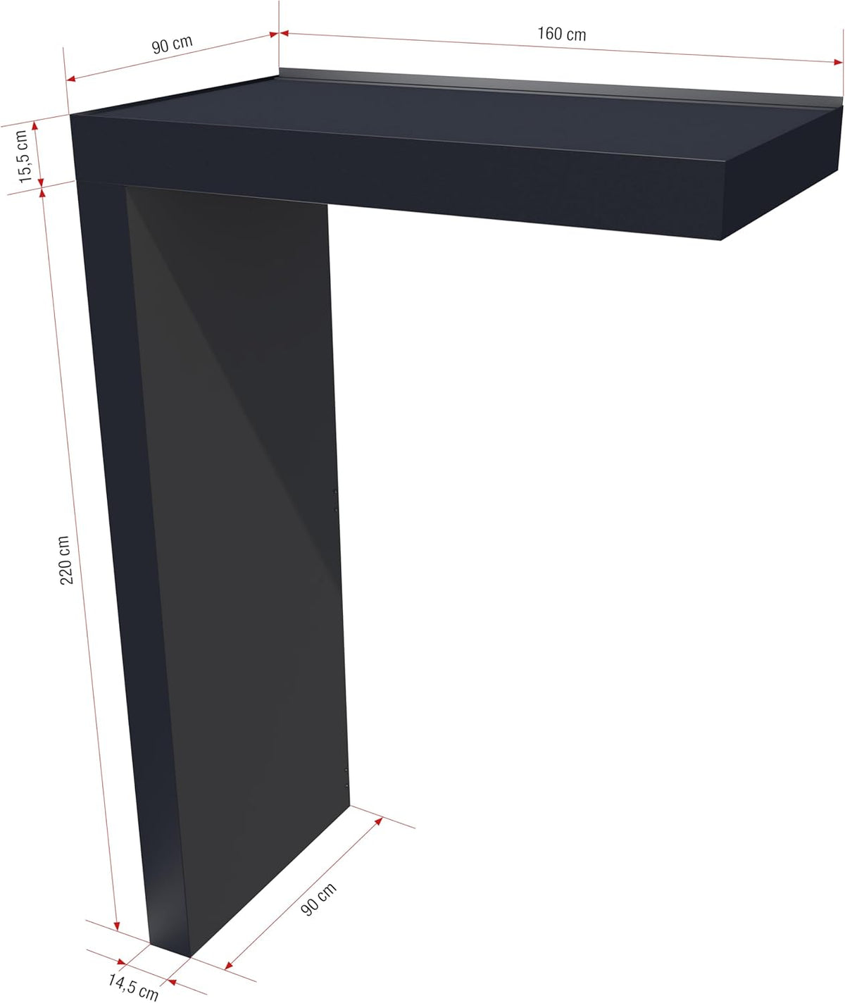 Gutta Rechteckvordach BS Plus 160 mit Seitenteil Links - Anthrazit mit Melder | Maße: 160 x 90 x 15,5 cm und Seite 220 x 90 x 14,5 (BxTxH)