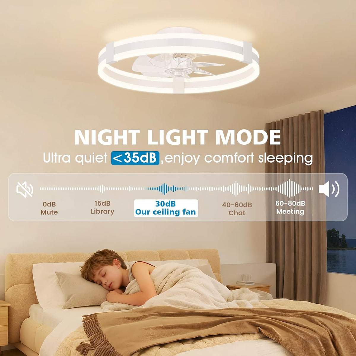 NIORSUN Ventilator Deckenleuchte,50CM LED Deckenventilator mit Beleuchtung,3 Farbtemperatur und 6 Geschwindigkeiten Deckenventilator mit Lampe,APP/Fernbedienung Dimmbar Ventilator Deckenlampe Weiß