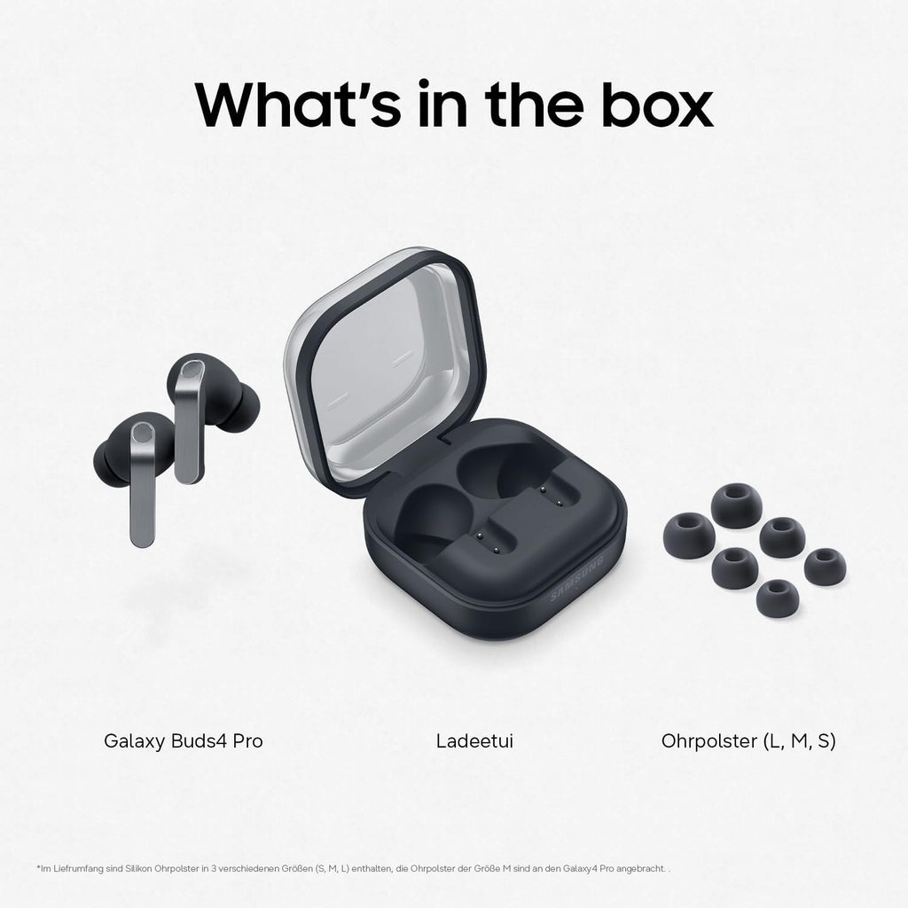 Samsung Galaxy Buds4 Pro, Kabellose Hi-Fi Bluetooth-Kopfhörer, 2-Wege-Lautsprecher, Geräuschunterdrückung per Adaptive Noise Cancelling, In-Ear-Ohrhörer, 360 Audio, AI Agent mit Sprachsteuerung, Black
