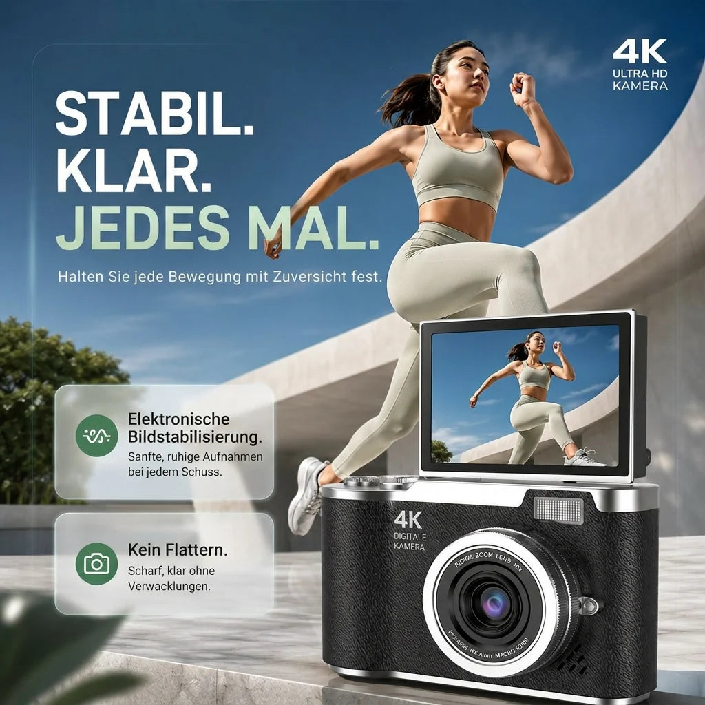 4K Digitalkamera mit Klappdisplay | Kronlinse