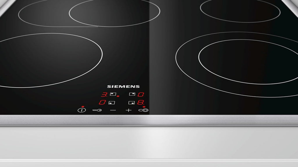 Siemens ET645HN17E iQ300 Glaskeramik-Kochfeld, 60 cm, Made in Germany, Flachrahmen-Design, zuschaltbare Bräterzone, touchControl - Steuerung per Fingertipp, Zweikreiszone 21 cm