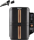 Ninja Double Stack XL Heißluftfritteuse, 2 vertikale Schubladen, 4 Kochstufen, 2 Einschübe, platzsparendes Design, 9,5 L Fassungsvermögen, 6 Funktionen, 8 Portionen, Zange, Schwarz/Kupfer SL400EUCP